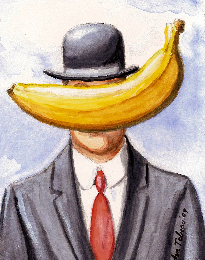 “Banana Magritte”, Day 18 of 30 Paintings in 30 Days (SOLD)