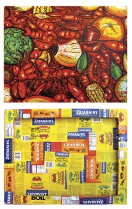 This crawfish boil painting is acrylic on canvas on the front, and Zatarain's labels on the back and sides. It sold in 2012.