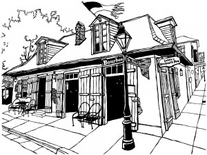 "Lafitte's of New Orleans" (line art) by J. Tebeau © 2014