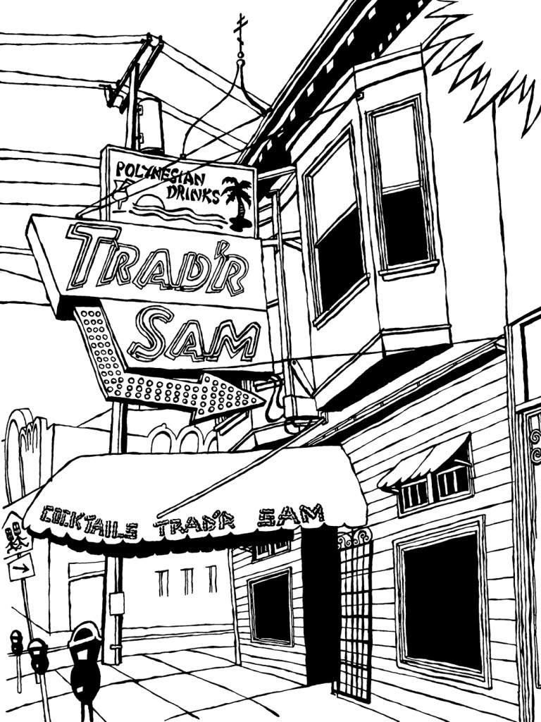 San Francisco Art: Trad’r Sam’s Tiki Bar (Ink on Paper)