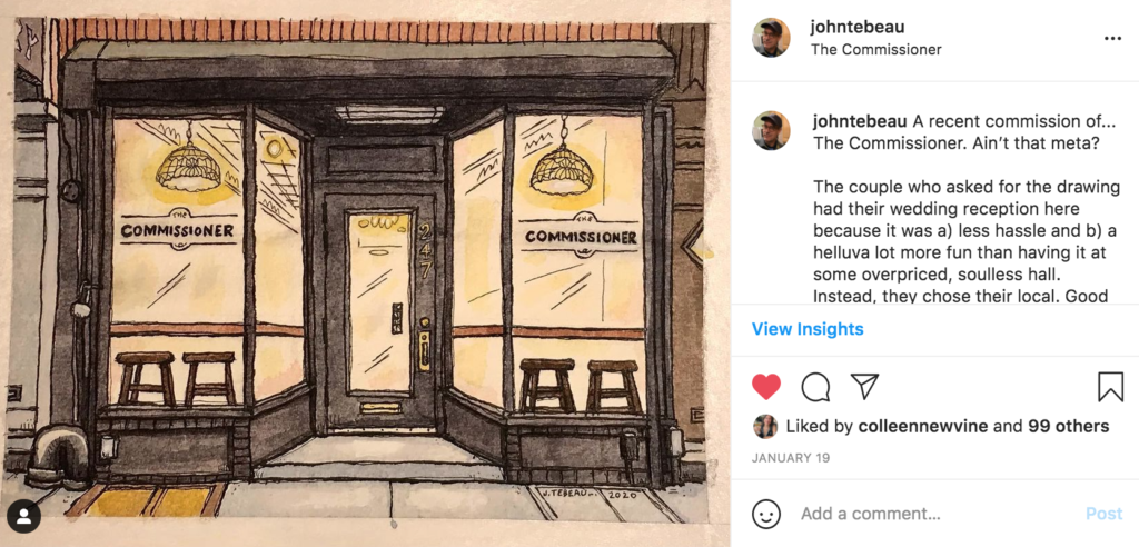 Commissioner bar artwork by John Tebeau on Instagram