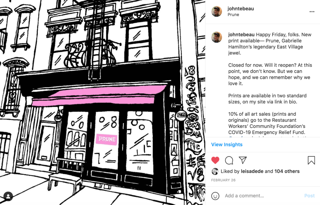 Prune restaurant art by John Tebeau New York on Instagram