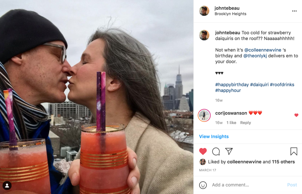John Tebeau and Colleen Newvine in Brooklyn New York on Instagram
