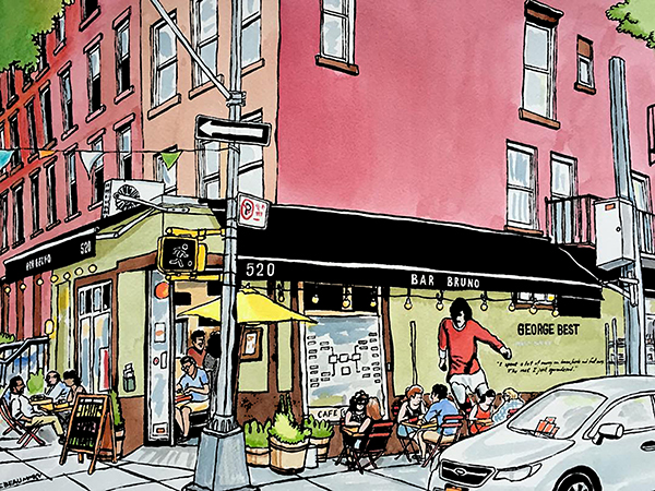 Bar Bruno of NYC restaurant art by John

Tebeau